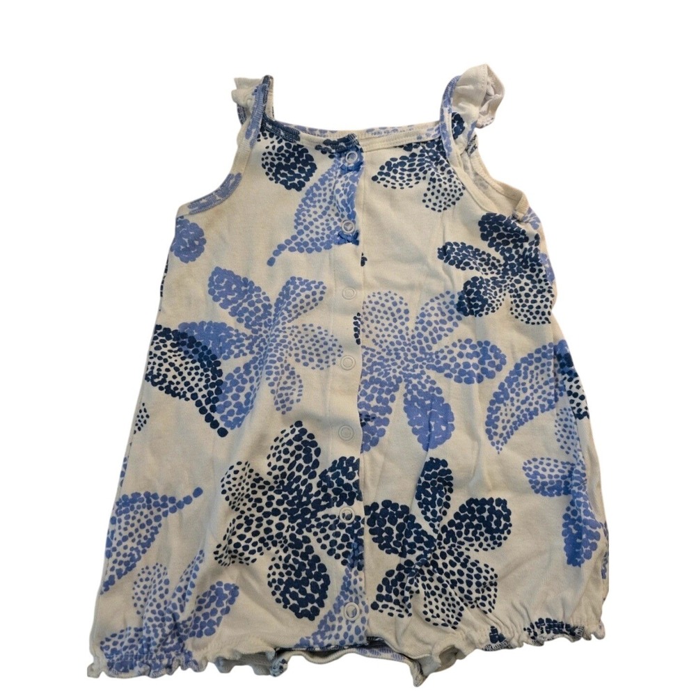 Carters Baby Girl Blue Floral Romper Flutter Sleeve Button Front‎ 12 Months
